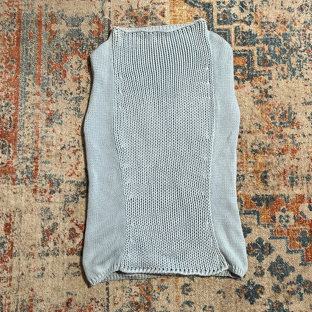 French light blue cotton mock neck cotton knit top